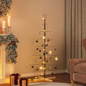 Kovinska novoletna jelka z lesenim podstavkom črna 150 cm