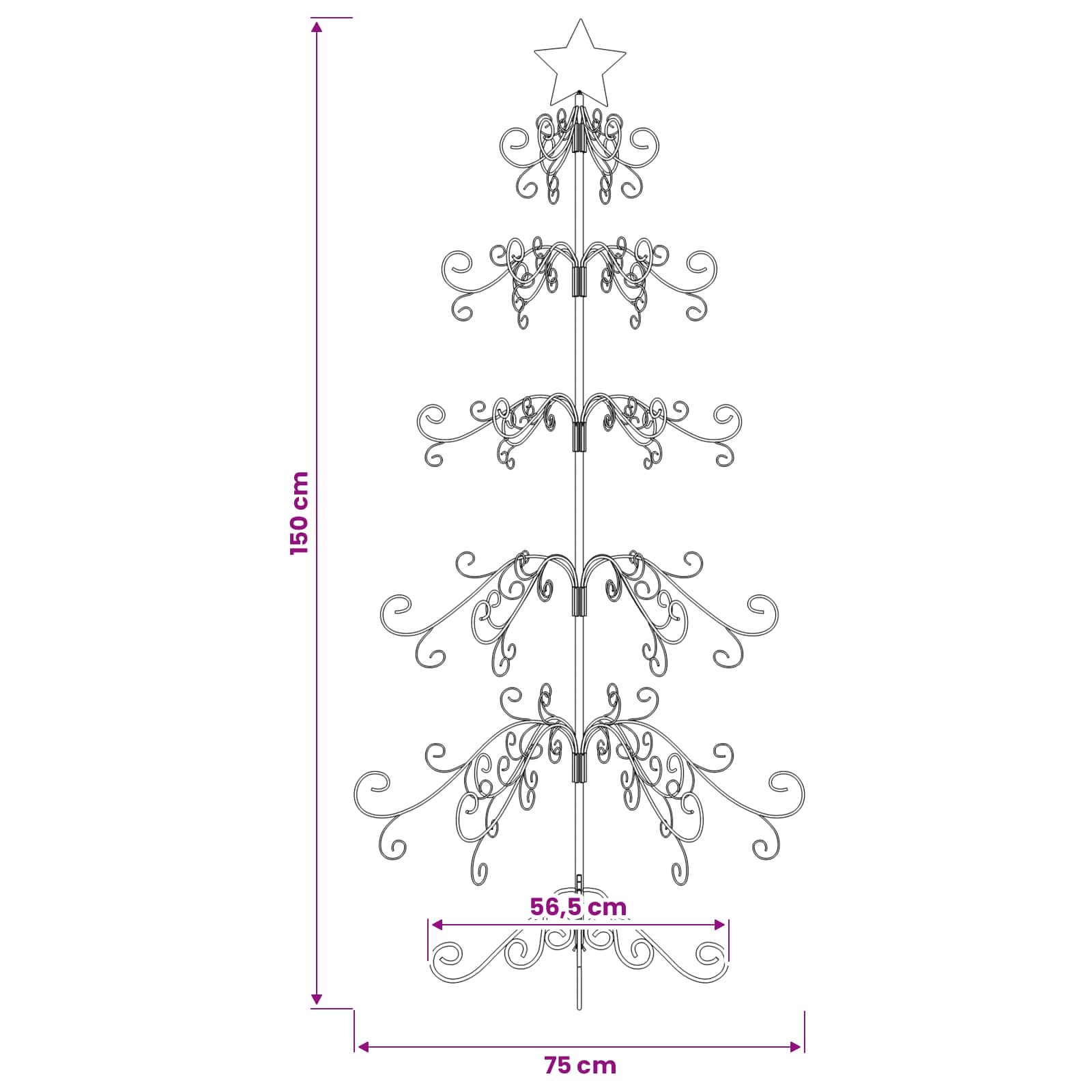Metal Christmas Tree size guide