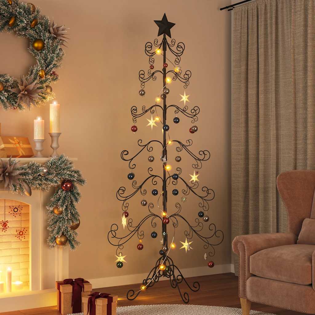 vidaXL Brad de Crăciun din metal pentru decor, negru, 215 cm