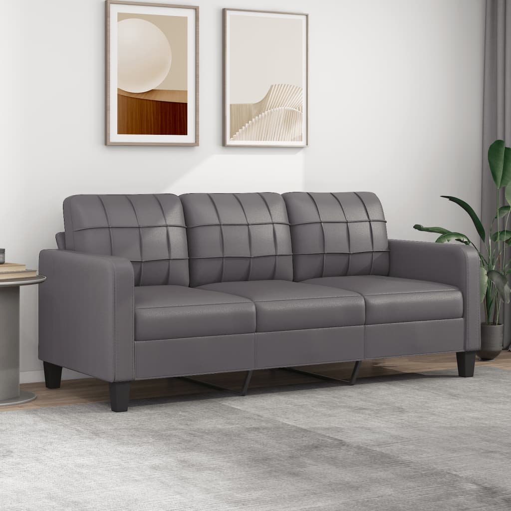 3-Sitzer-Sofa Grau 180 cm Kunstleder