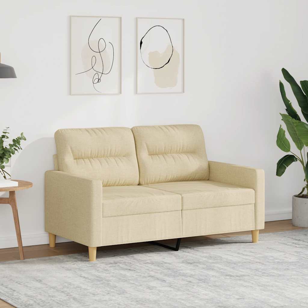 vidaXL Canapea cu 2 locuri, crem, 120 cm, material textil
