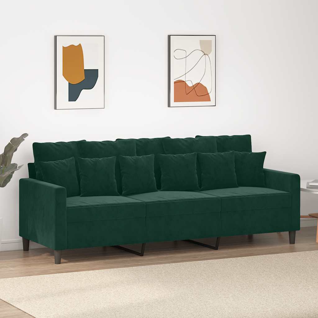 vidaXL 3-Sitzer-Sofa Dunkelgrün 180 cm Samt