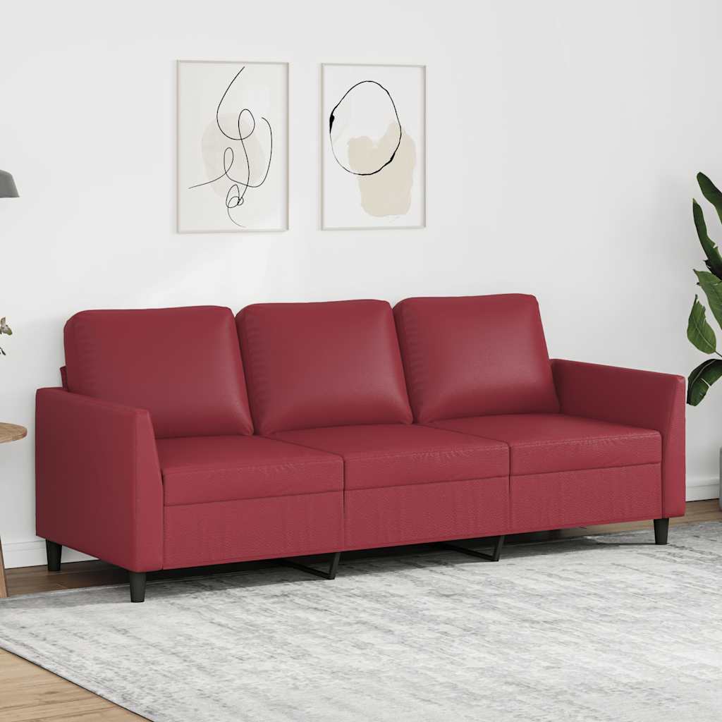 vidaXL Canapea cu 3 locuri, roșu vin, 180 cm, piele ecologică