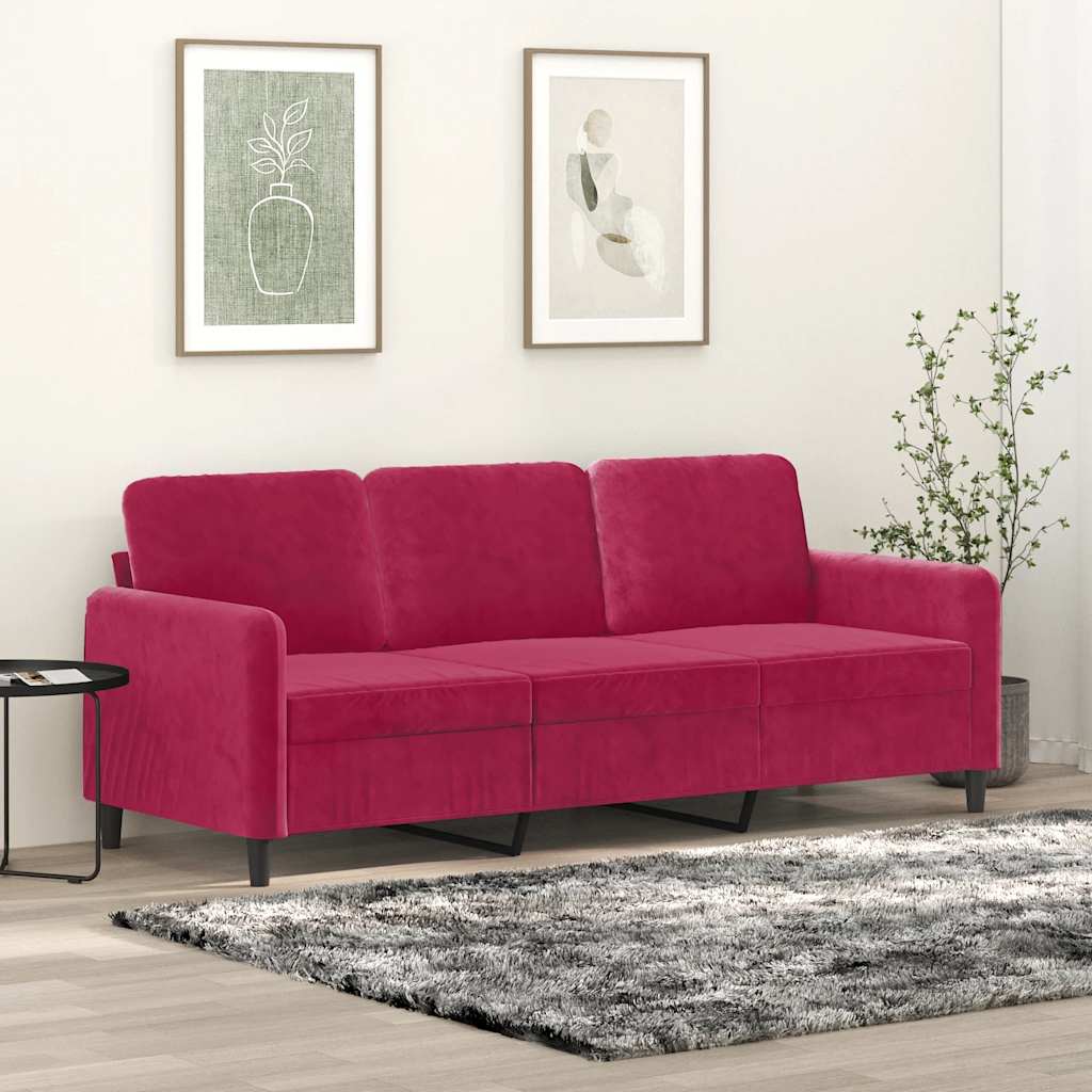 vidaXL 3-Sitzer-Sofa Weinrot 180 cm Samt
