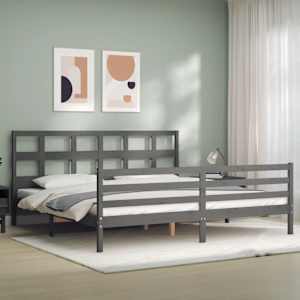 Rám postele s čelem šedý 200 x 200 cm masivní dřevo - obrázek 4