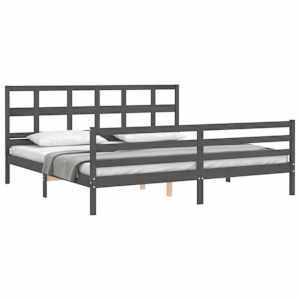 Rám postele s čelem šedý 200 x 200 cm masivní dřevo - obrázek 5