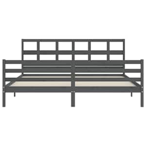 Rám postele s čelem šedý 200 x 200 cm masivní dřevo - obrázek 6