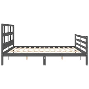Rám postele s čelem šedý 200 x 200 cm masivní dřevo - obrázek 7