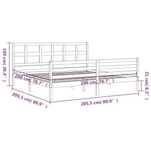Rám postele s čelem černý 200 x 200 cm masivní dřevo - obrázek 12
