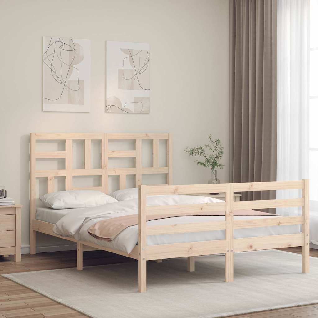vidaXL Sängynrunko päädyllä 140x190 cm täysi puu