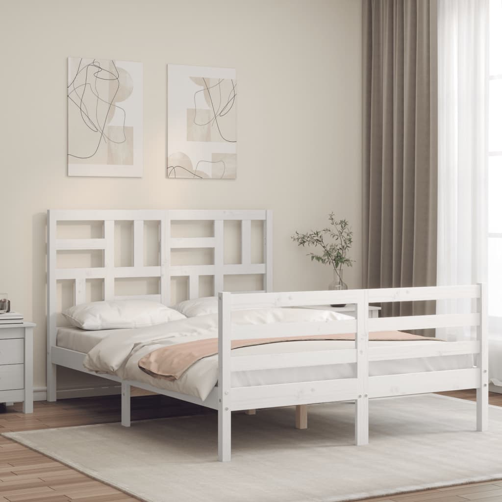 Bedframe met hoofdbord massief hout wit 140×190 cm