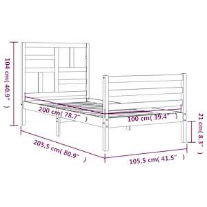 Rám postele s čelem bílý 100 x 200 cm masivní dřevo - obrázek 12