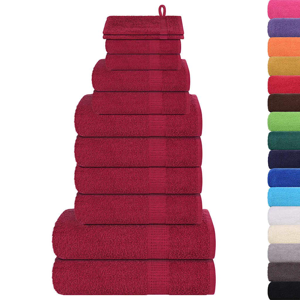 vidaXL 12-delige Handdoekenset 360 g/m² 100% katoen bordeauxrood afbeelding