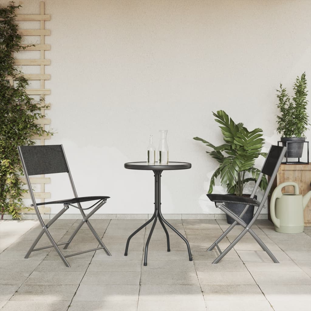 vidaXL Set mobilier de grădină, 3 piese, negru, oțel