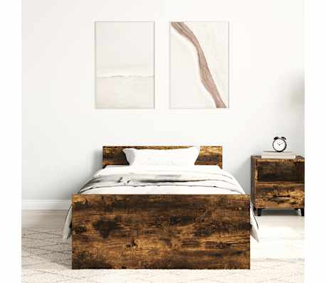 vidaXL Cadru pat fără saltea stejar fumuriu, 90x200 cm, lemn prelucrat
