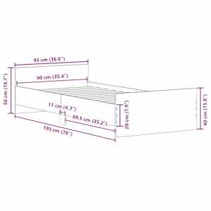 Rám postele bez matrace hnědý dub 90 x 190 cm kompozitní dřevo - obrázek 10
