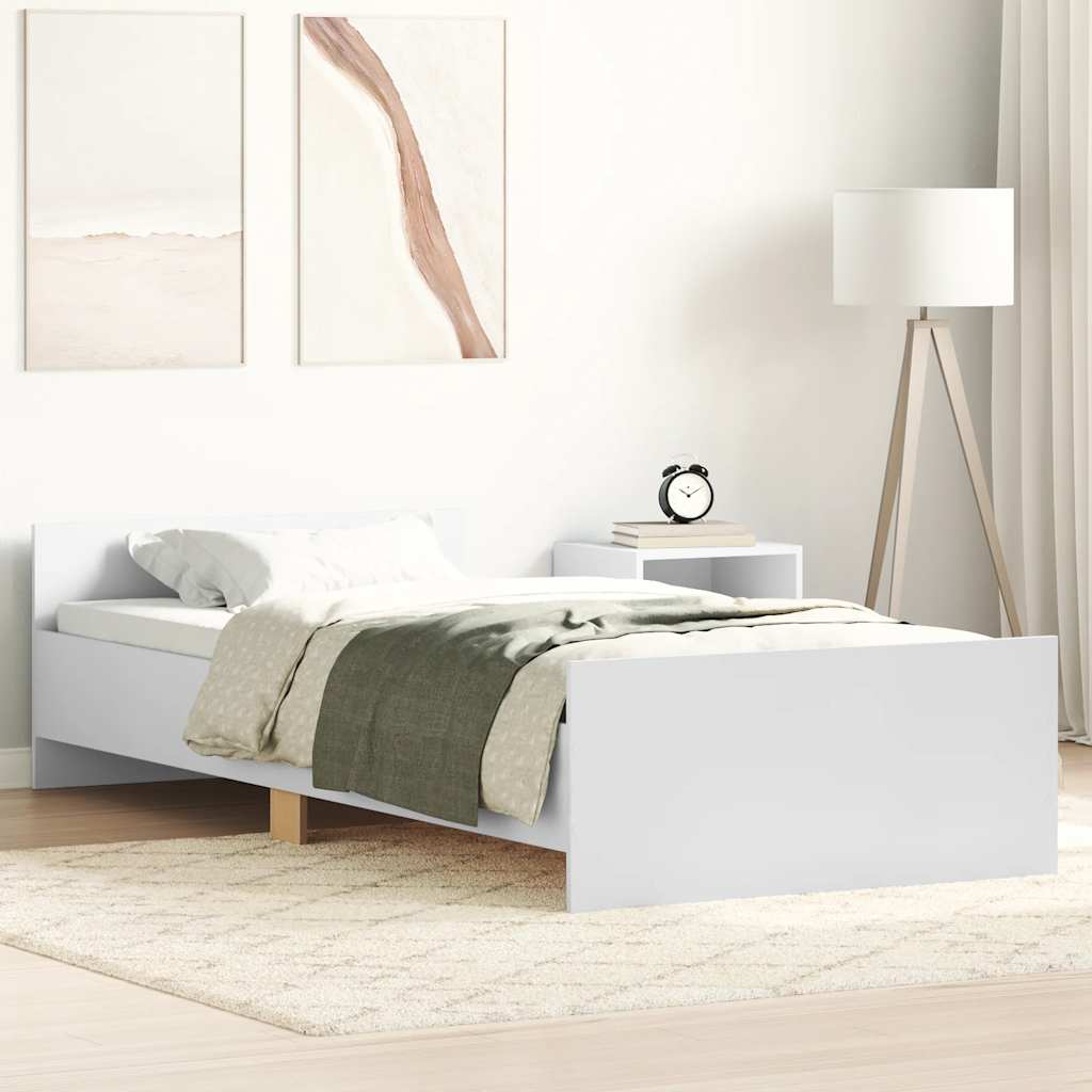 vidaXL Cadru de pat mic single, alb, 75x190 cm, lemn prelucrat