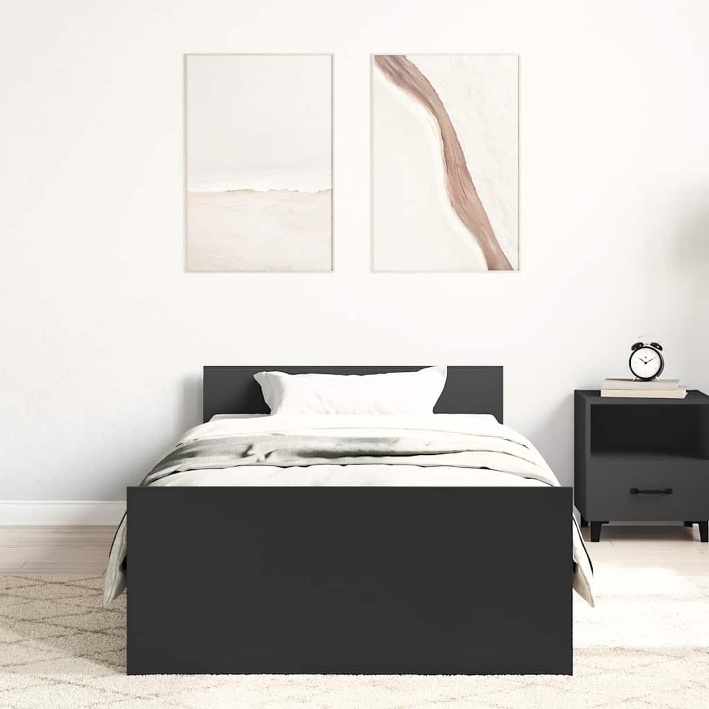 vidaXL Bedframe bewerkt hout zwart 75x190 cm afbeelding