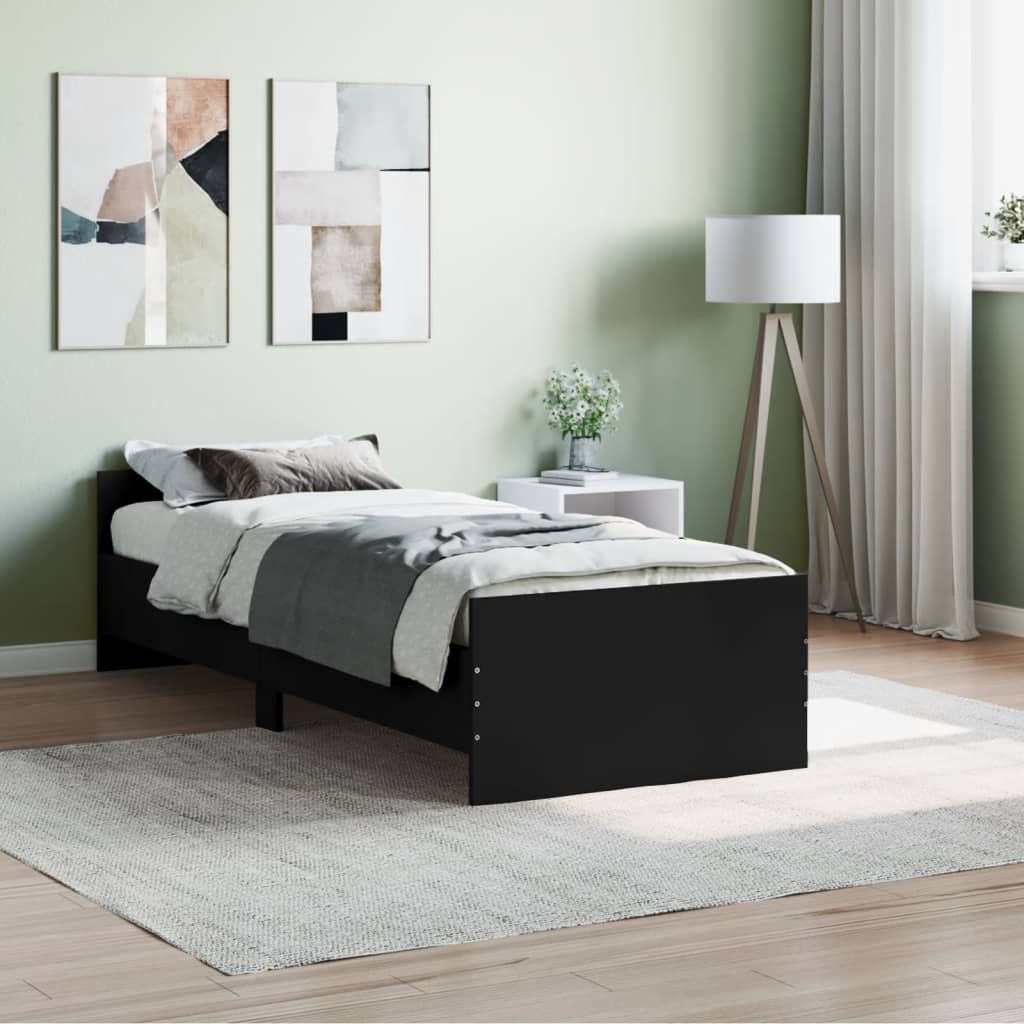 vidaXL Cadru de pat mic single, negru, 75x190 cm, lemn prelucrat