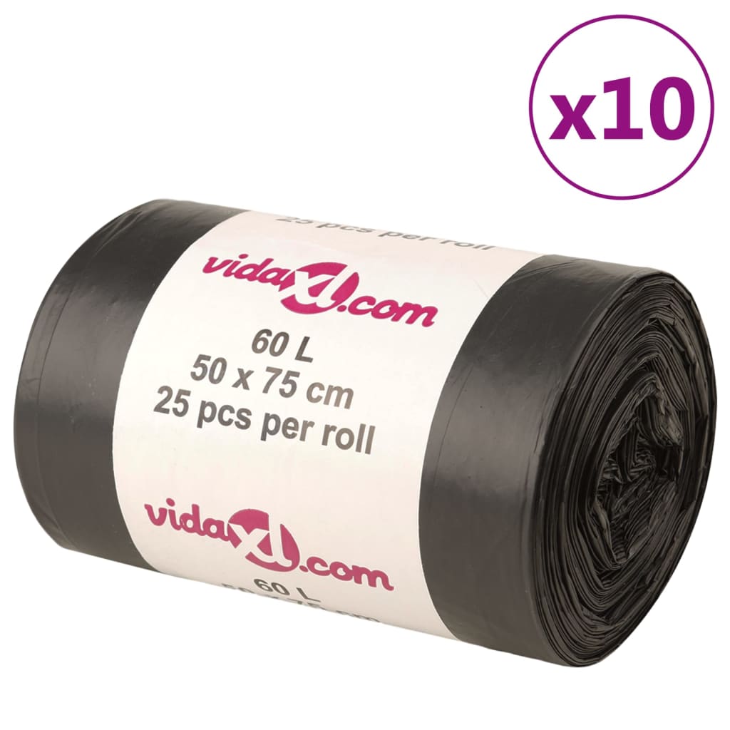 9: vidaXL affaldsposer 250 stk. 60 l sort