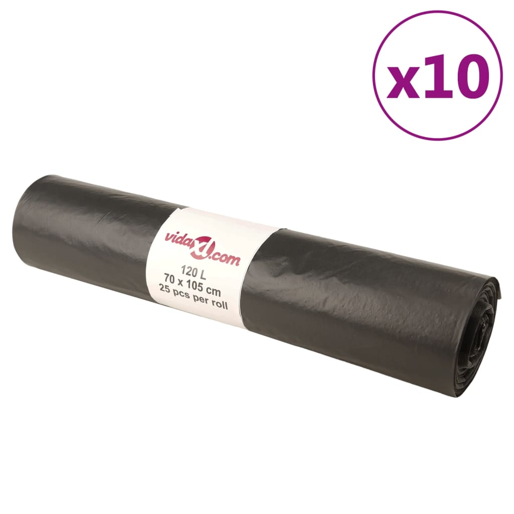 vidaXL Pytle na odpadky 250 ks černé 120 l