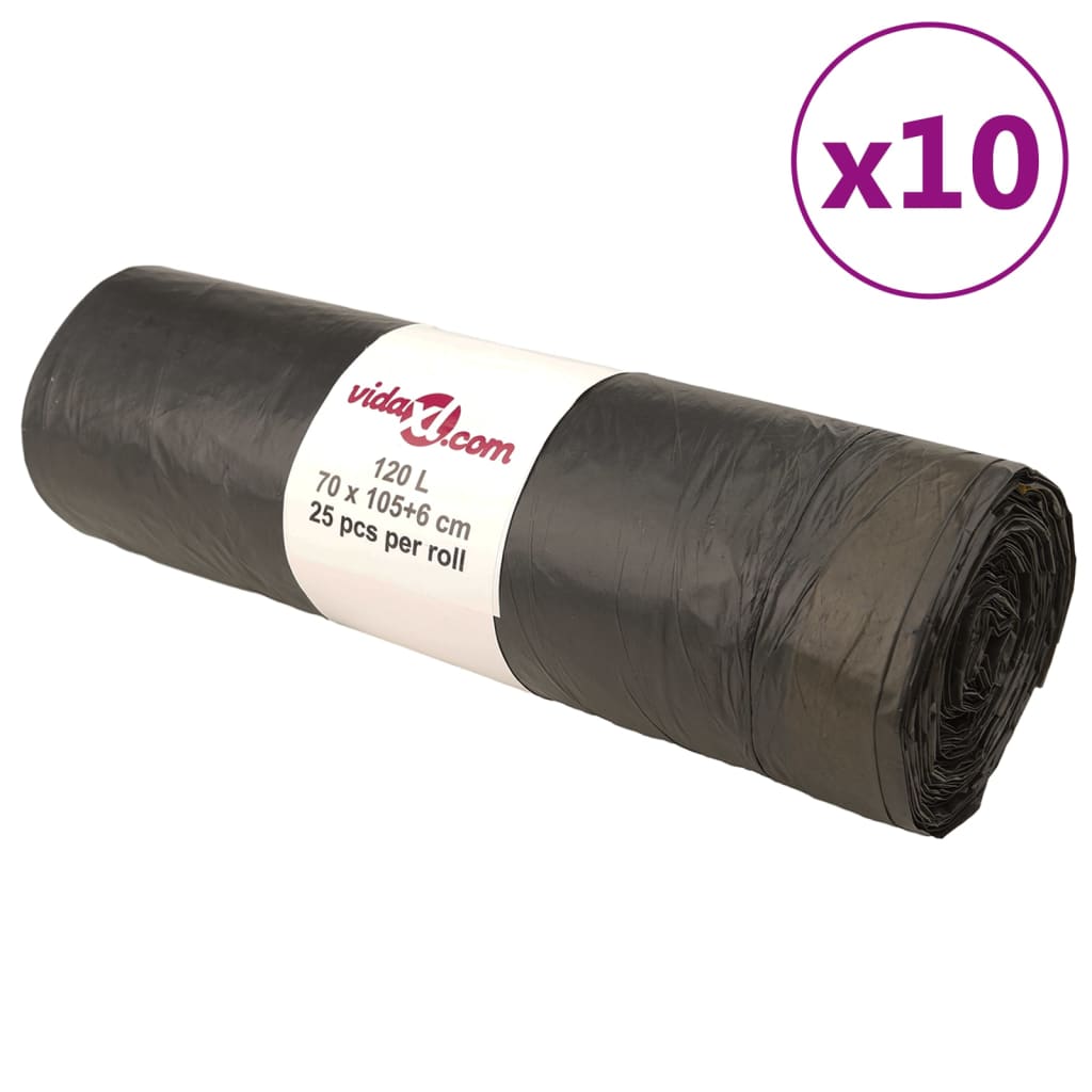 vidaXL affaldsposer med lukkesnor 250 stk. 120 l sort