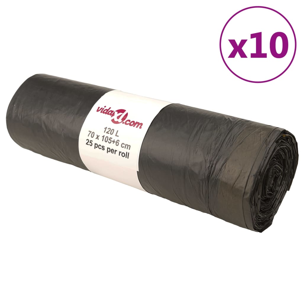 vidaXL Pytle na odpadky se stahovacími šňůrkami 250 ks černé 120 l