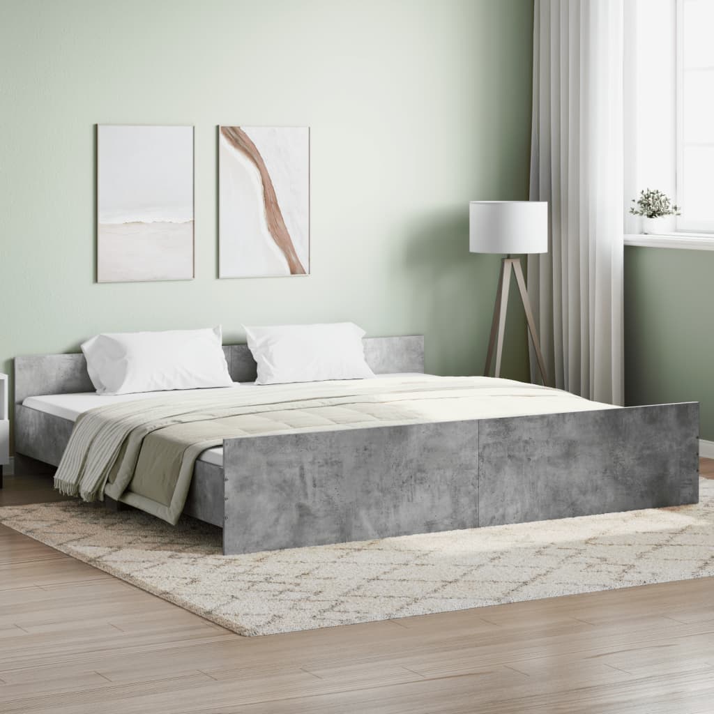 vidaXL Cadru de pat cu tăblie la cap/picioare, gri beton, 200x200 cm