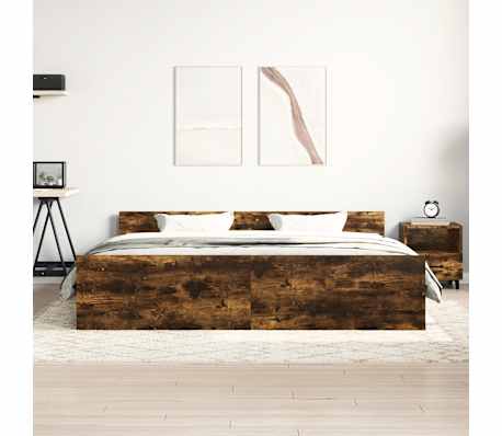 vidaXL Cadru pat cu tăblie la cap/picioare, stejar fumuriu, 200x200 cm