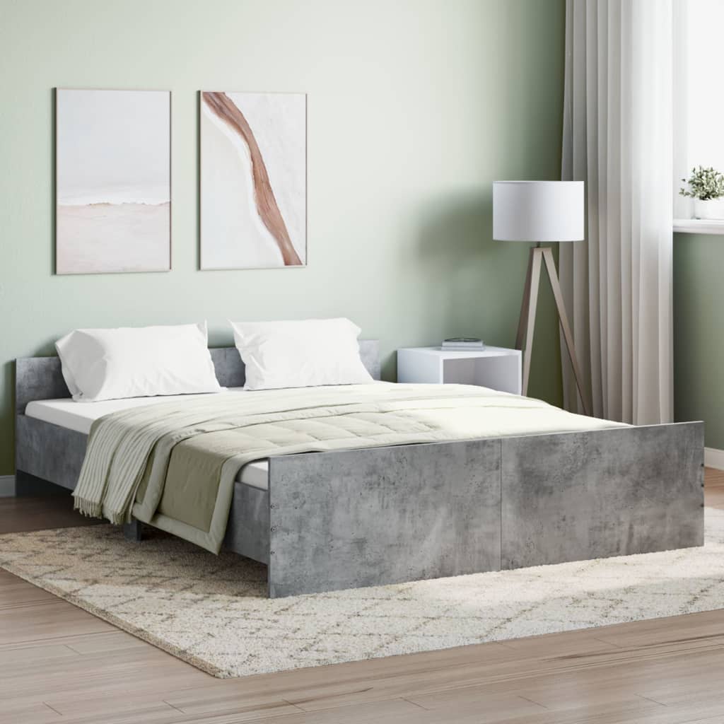 vidaXL Cadru de pat cu tăblie la cap/picioare, gri beton, 160x200 cm