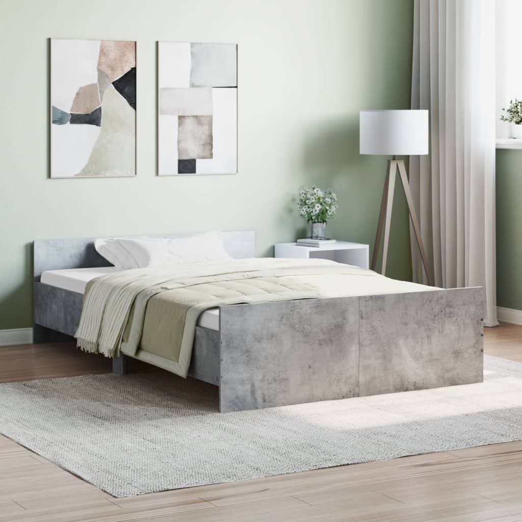 vidaXL Cadru de pat cu tăblie la cap/picioare, gri beton, 120x190 cm