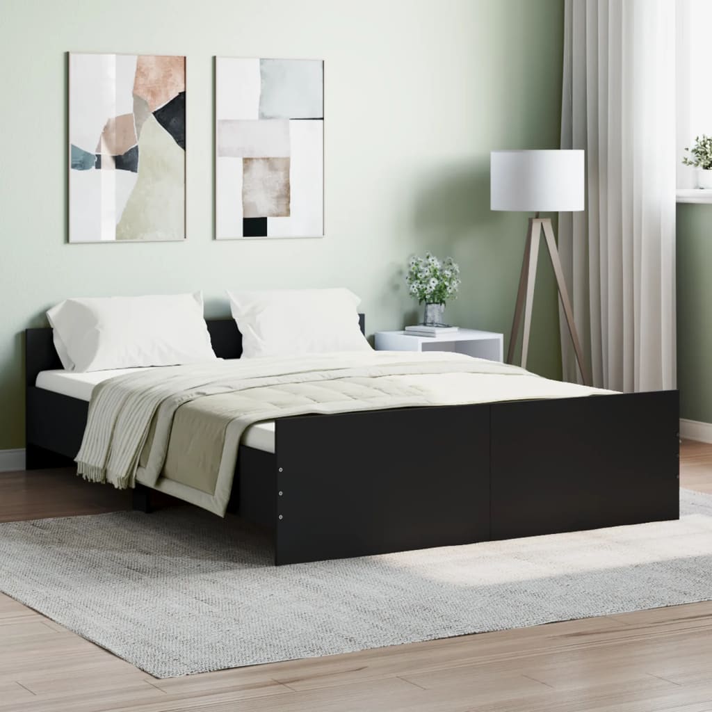 vidaXL Cadru pat cu tăblie de cap/picioare, negru, 140x190 cm