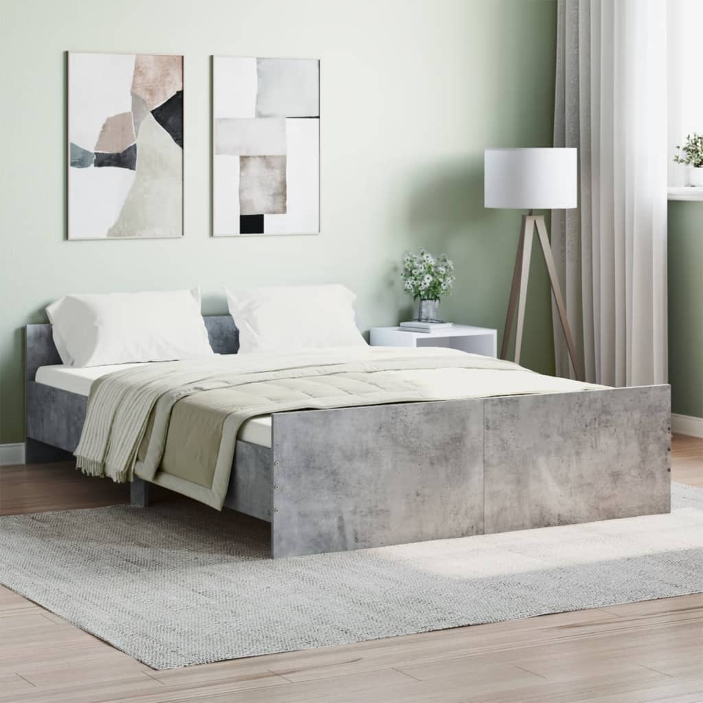 vidaXL Cadru de pat cu tăblie la cap/picioare, gri beton, 140x190 cm
