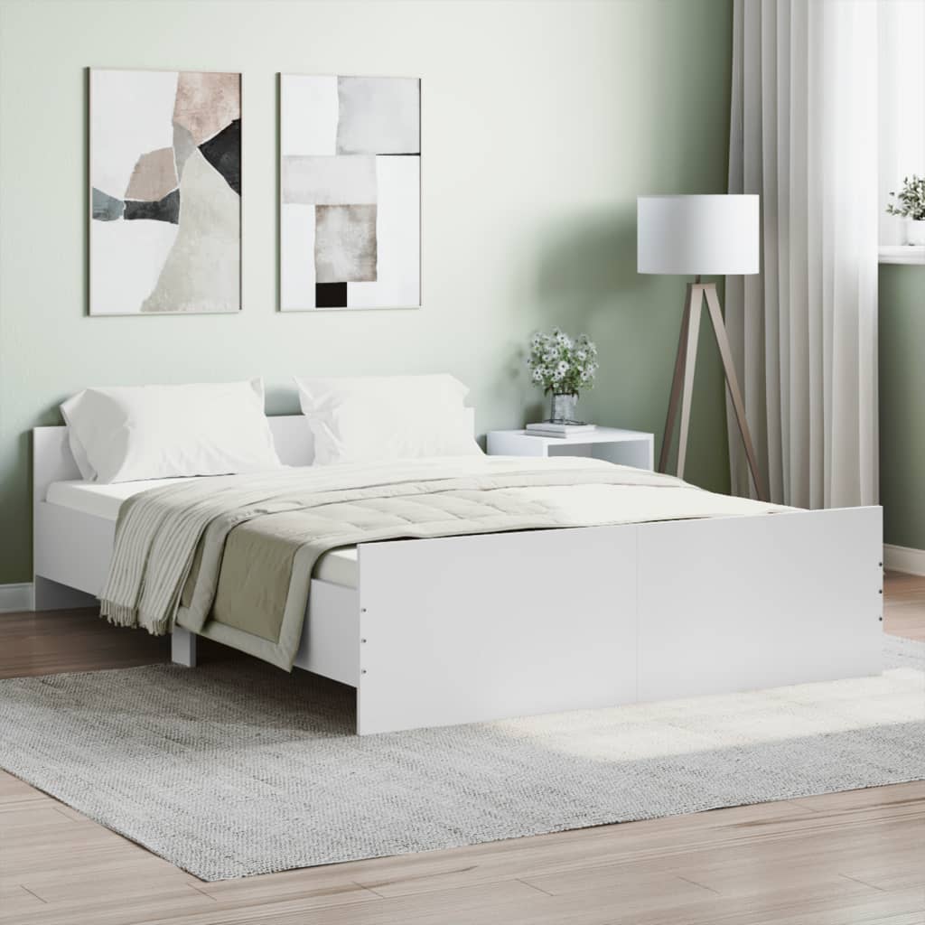 vidaXL Cadru de pat cu tăblie, alb, 135x190 cm