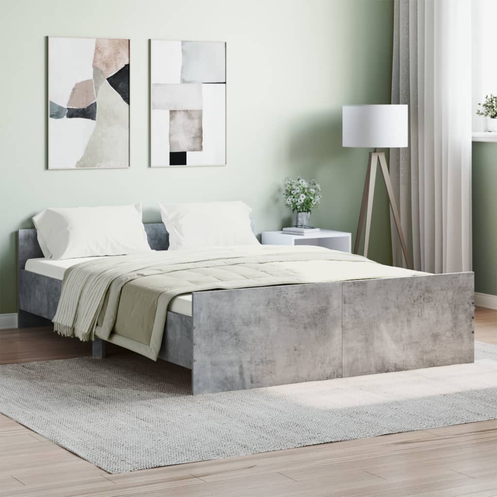 vidaXL Cadru de pat cu tăblie la cap/picioare, gri beton, 135x190 cm