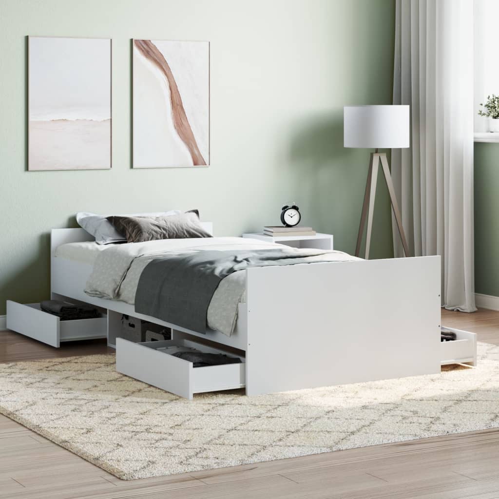 vidaXL Cadru de pat cu tăblie de cap/picioare, alb, 100x200 cm