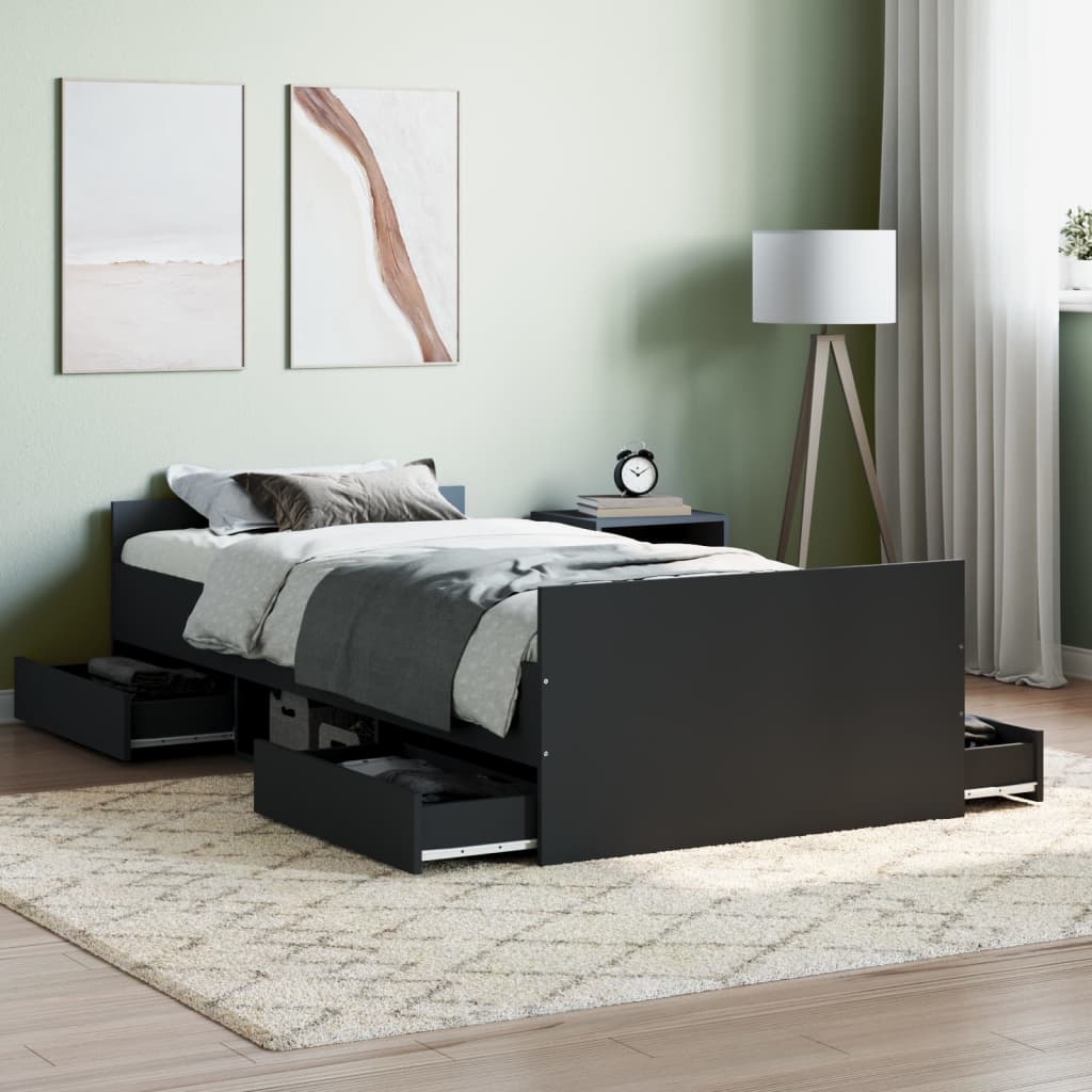 vidaXL Cadru de pat cu tăblie de cap și picioare, negru, 100x200 cm