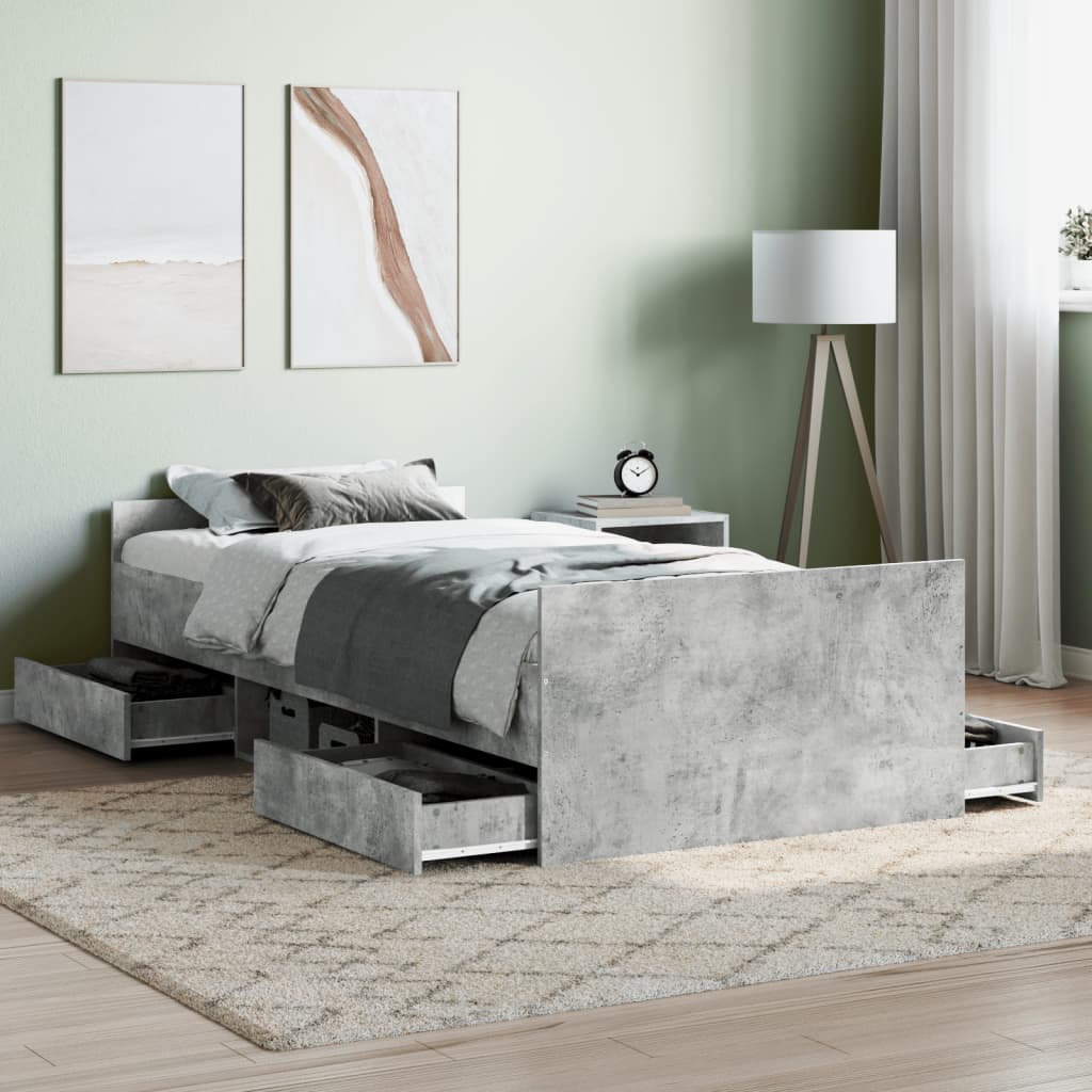 vidaXL Cadru de pat cu tăblie la cap/picioare, gri beton, 100x200 cm