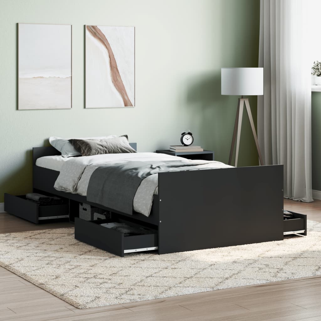 vidaXL Cadru pat cu tăblii de cap/picioare, negru, 90x200 cm