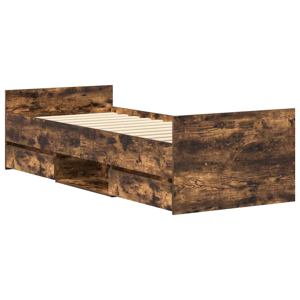 vidaXL Bedframe met hoofd- en voeteneinde gerookt eiken 90x200 cm afbeelding