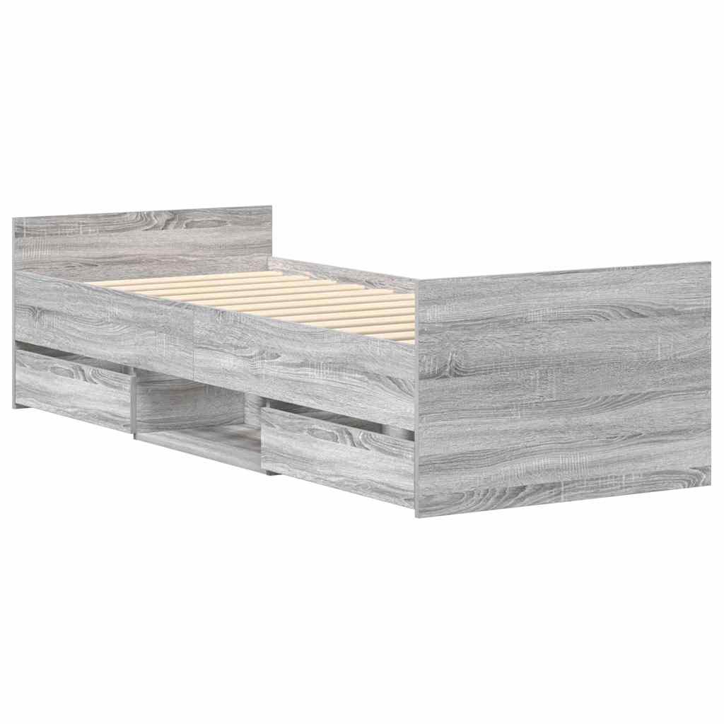 vidaXL Bedframe met hoofd- en voeteneinde grijs sonoma 90x200 cm afbeelding