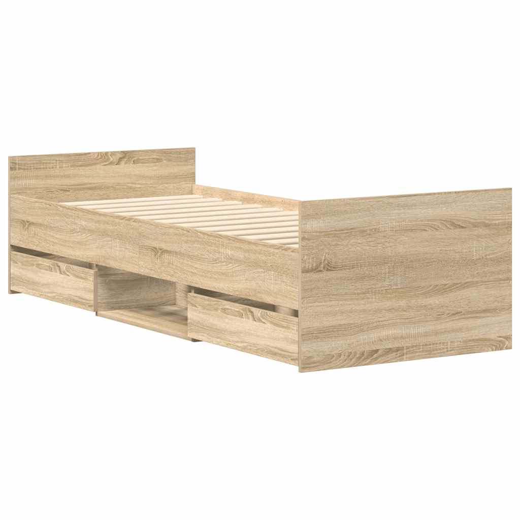 vidaXL Bedframe met hoofd- en voeteneinde sonoma eikenkleur 90x190 cm, foto 2