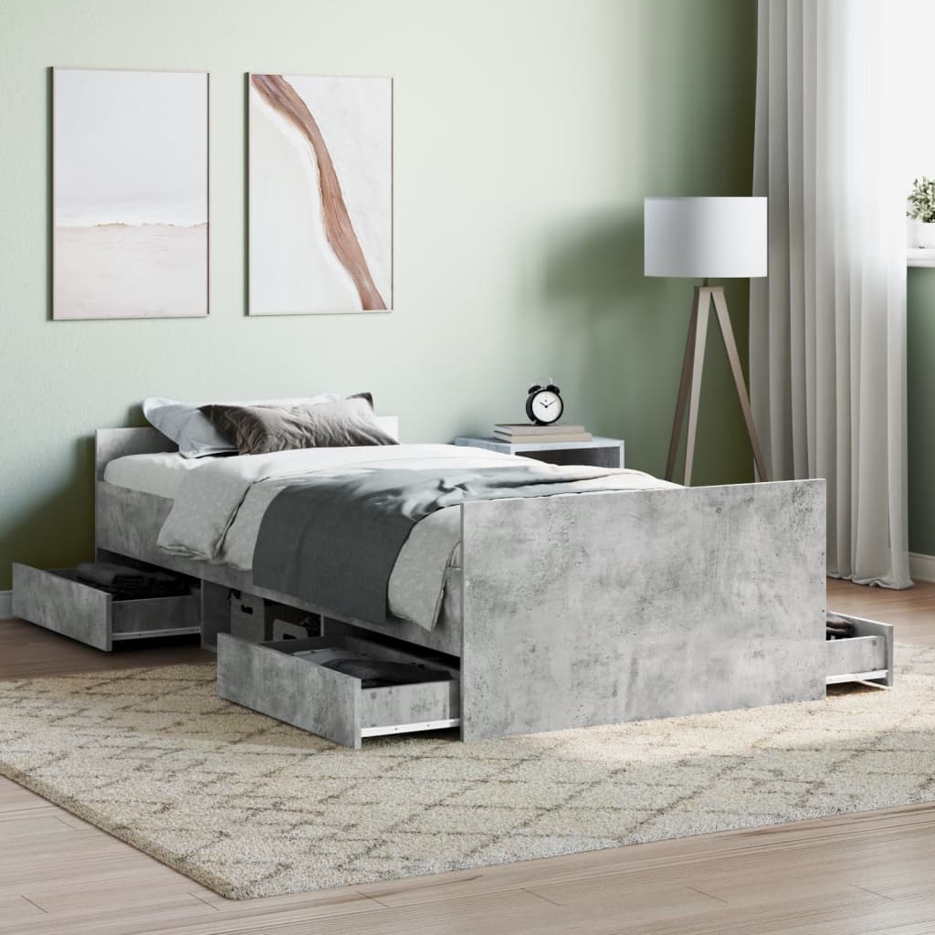 vidaXL Cadru de pat cu tăblie la cap/picioare, gri beton, 90x190 cm