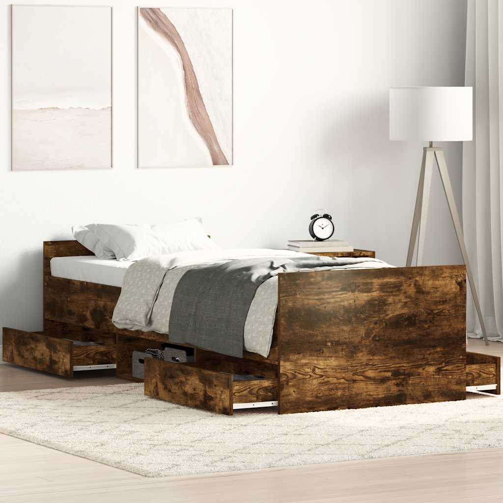 vidaXL Bettgestell mit Kopf- und Fußteil Räuchereiche 90x190 cm