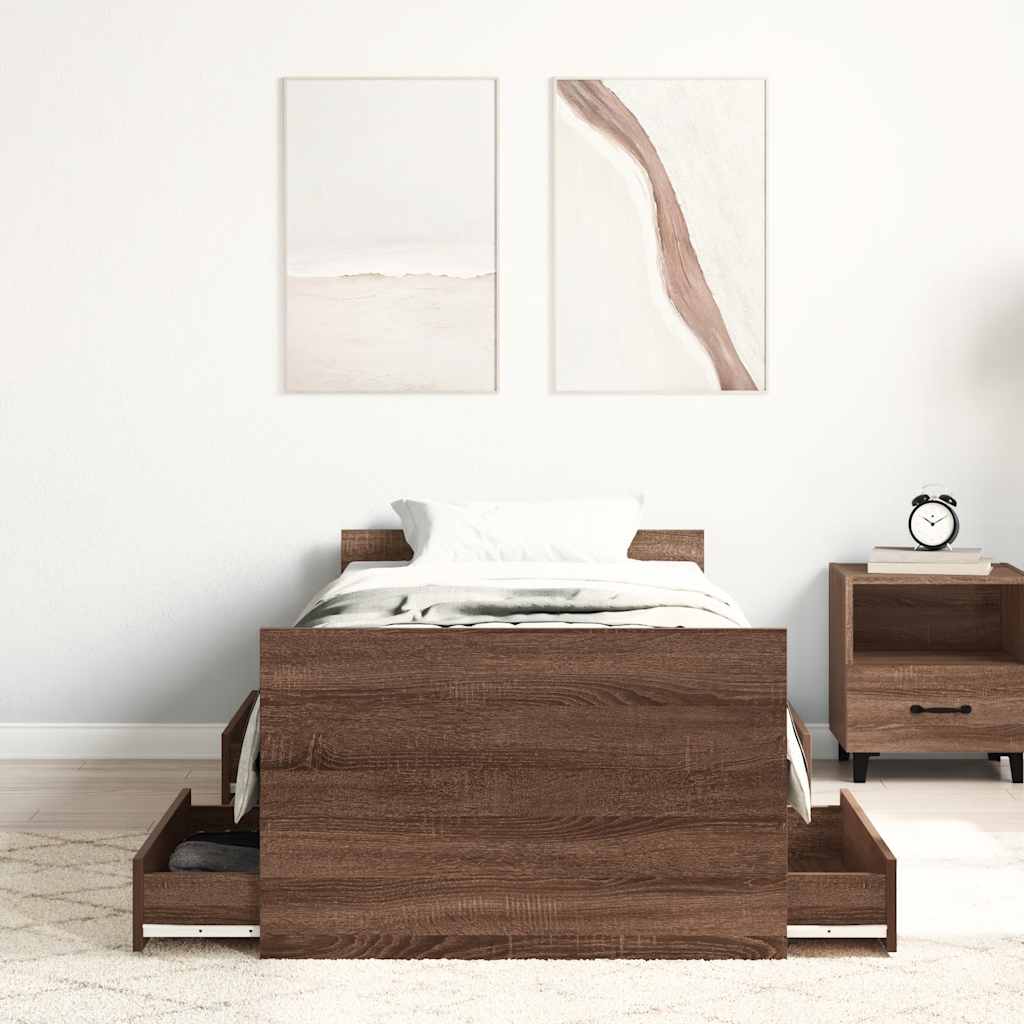 vidaXL Bedframe met hoofd- en voeteneinde bruin eikenkleur 90x190 cm afbeelding