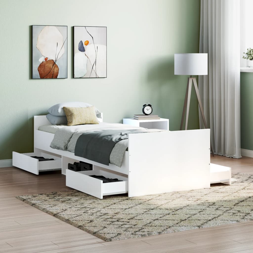 vidaXL Cadru de pat cu tăblie de cap/picioare, alb, 75x190 cm