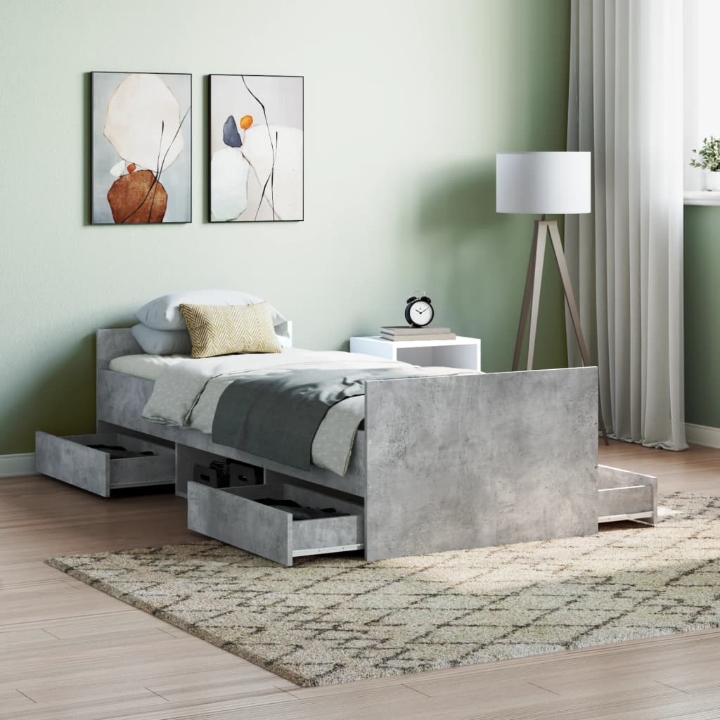 vidaXL Cadre de lit tête de lit et pied de lit gris béton 75x190 cm