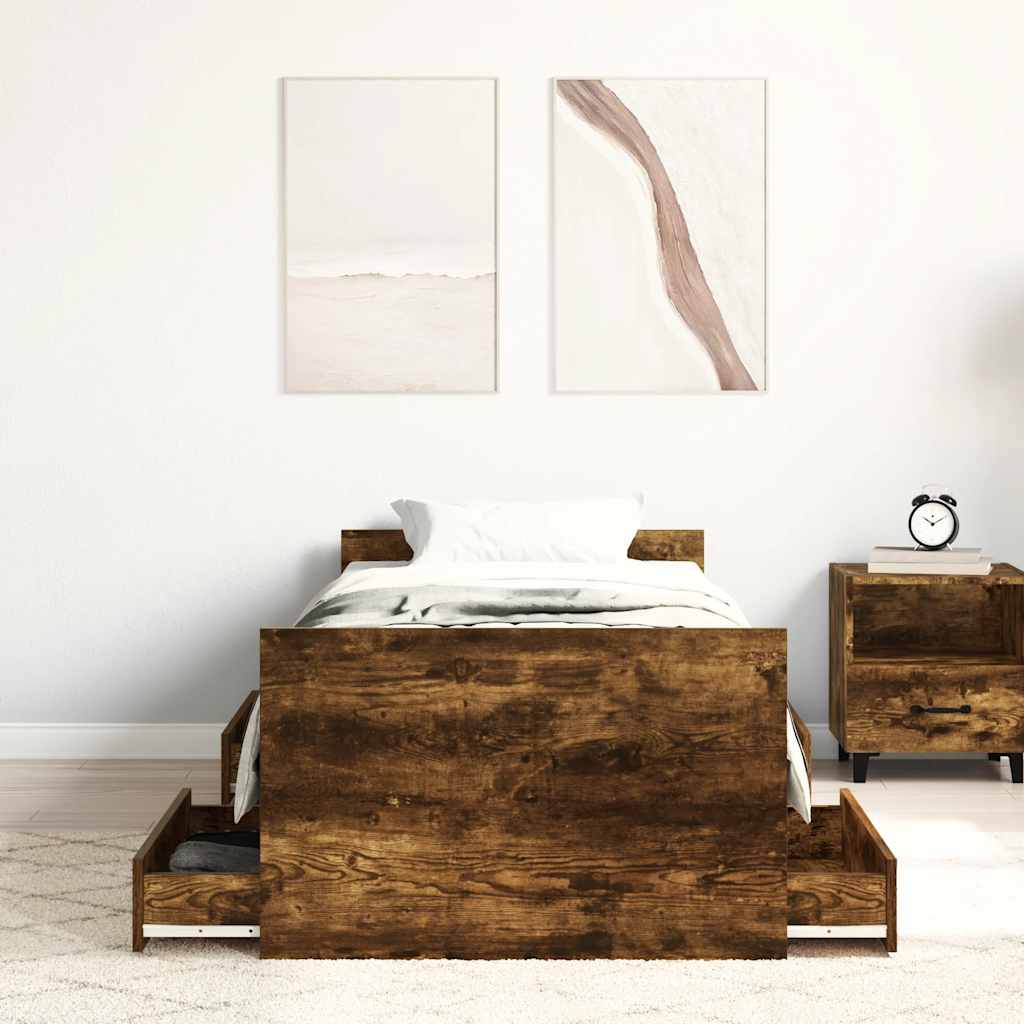 vidaXL Bedframe met hoofd- en voeteneinde gerookt eiken 75x190 cm afbeelding