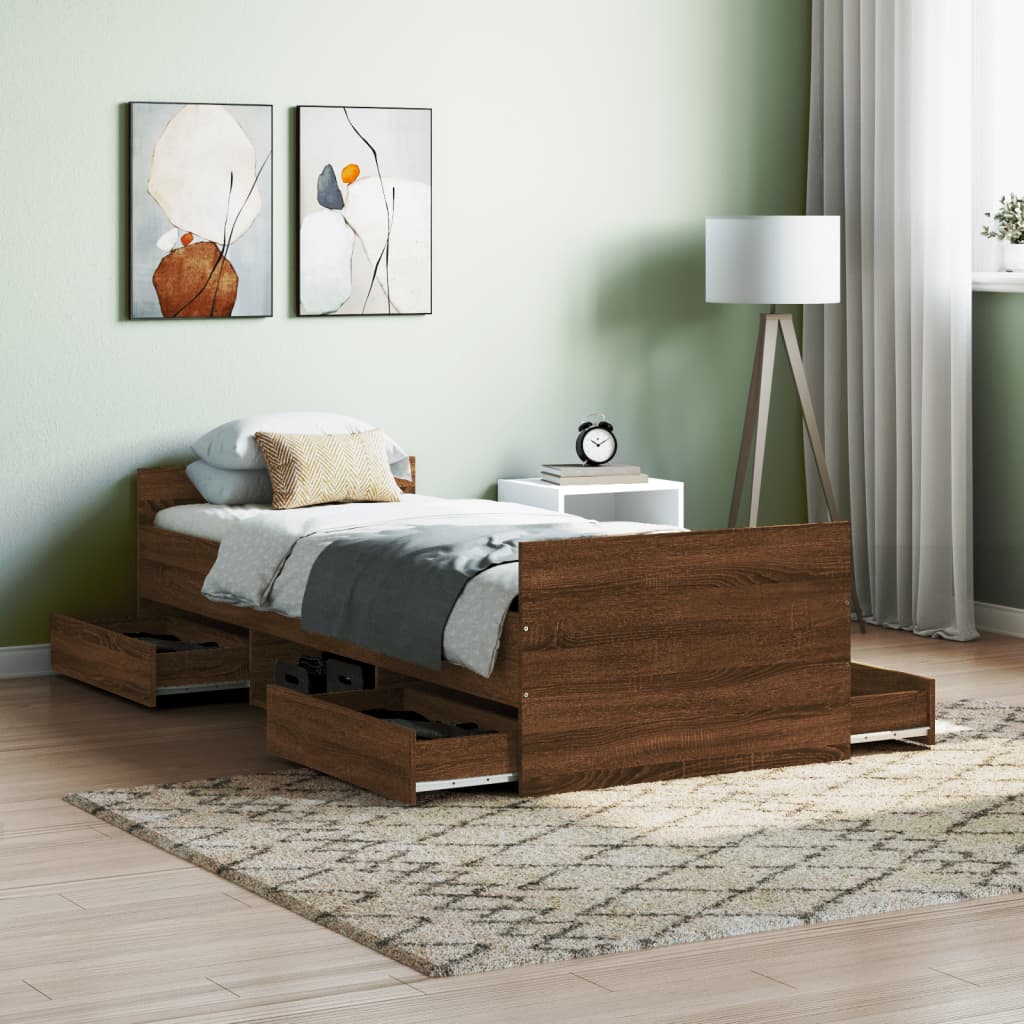 vidaXL Cadru de pat cu tăblie la cap/picioare, stejar maro, 75x190 cm