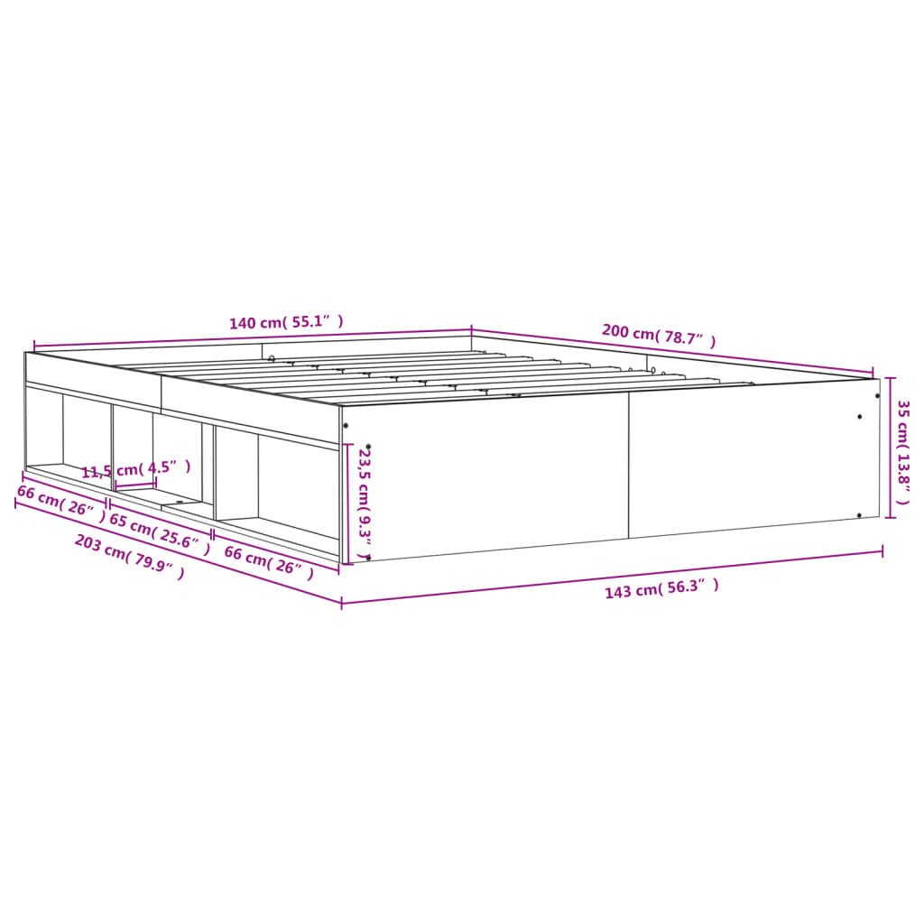 Cadru de pat, gri beton, 140x200 cm